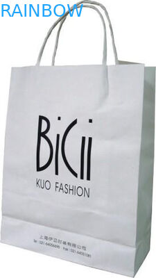 โลโก้พิมพ์ช้อปปิ้งถุงกระดาษบรรจุภัณฑ์สีขาว 110 กรัมนำมาใช้ใหม่