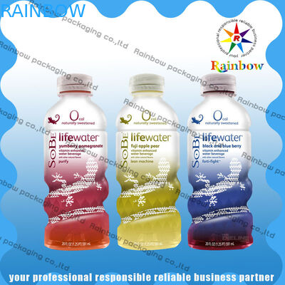 ขวดเครื่องดื่มหดห่อแขนพิมพ์แบบกำหนดเองไวต่อความร้อนกันน้ำ