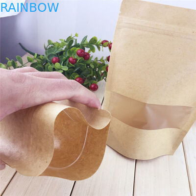 ล้างถุงกระดาษที่กำหนดเองหน้าต่างถุงกระดาษสีน้ำตาลซิป