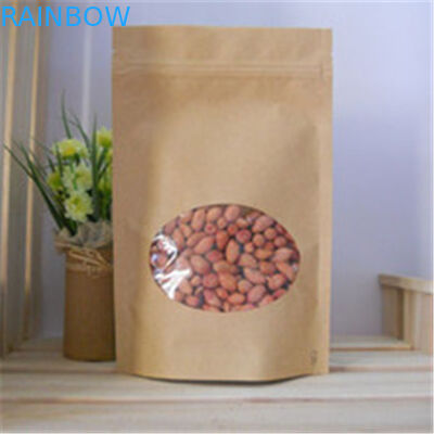 ล้างถุงกระดาษที่กำหนดเองหน้าต่างถุงกระดาษสีน้ำตาลซิป