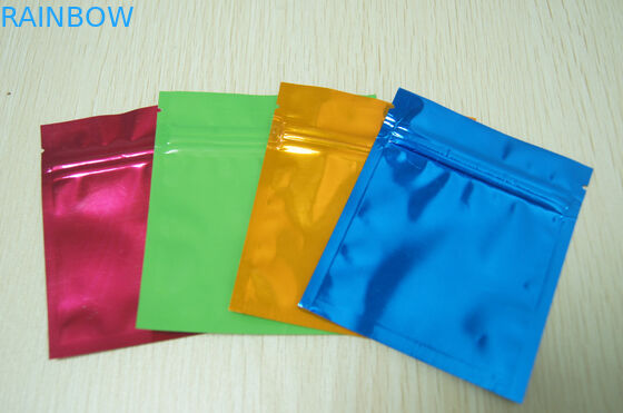 ถุงอลูมิเนียมฟอยล์สีสันสดใสขนาดเล็กเคลือบเงาสามด้านตรา Mylar แบนพร้อม Ziplock