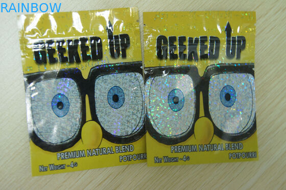 บรรจุภัณฑ์ธูปสมุนไพร Ziplock 4g เลเซอร์ฟิล์มพลาสติกสีเหลือง GEEKED UP สีเหลือง