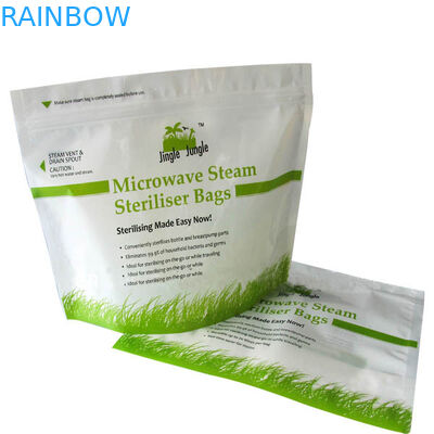 ถุงสูญญากาศอาหารไมโครเวฟเคลือบลามิเนตสีเขียวพิมพ์ด้วยซิป