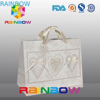 ถุงกระดาษพิมพ์แบบกำหนดเองสีขาว / แดงมีหูจับ