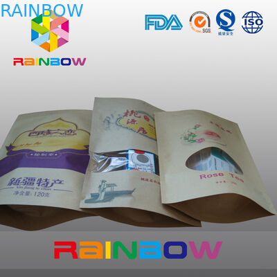 อาหารเกรด Custimized ถุงกระดาษคราฟท์ / ถุง Ziplock พร้อมหน้าต่าง