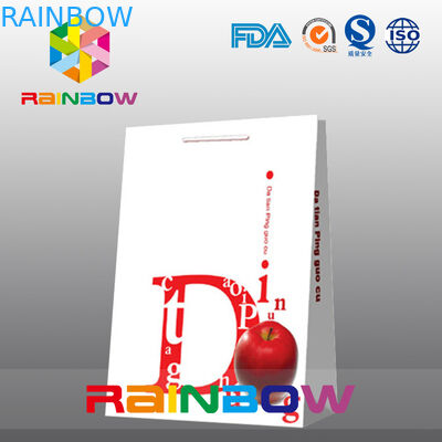 ถุงกระดาษโลโก้ที่กำหนดเองสีขาวด้านล่างแบนถุงกระดาษช้อปปิ้ง