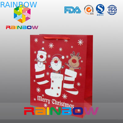 ถุงกระดาษที่กำหนดเองสีแดงถุงของขวัญคริสต์มาสพร้อมเชือกสีแดง / พิมพ์น่ารัก