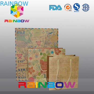 ถุงกระดาษคราฟท์สีน้ำตาลพิมพ์แบบกำหนดเองด้วย Drawstring สำหรับของขวัญ / ช็อปปิ้ง