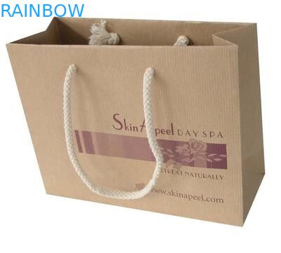 ถุงกระดาษคราฟท์สีน้ำตาลพิมพ์แบบกำหนดเองด้วย Drawstring สำหรับของขวัญ / ช็อปปิ้ง