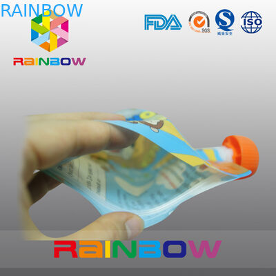 Zippered Round Spout Pouch พิมพ์บรรจุภัณฑ์สำหรับน้ำผลไม้ / เครื่องดื่ม