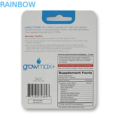 บรรจุภัณฑ์บัตรแขวนกระดาษพิมพ์แบบกำหนดเองสำหรับการกระตุ้นชายเสริมด้วยสองหลุม