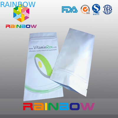 บรรจุภัณฑ์ถุงพลาสติกเกรดอาหารสีขาวบล็อกล่างด้วยอลูมิเนียมฟอยล์พิมพ์แบบกำหนดเอง