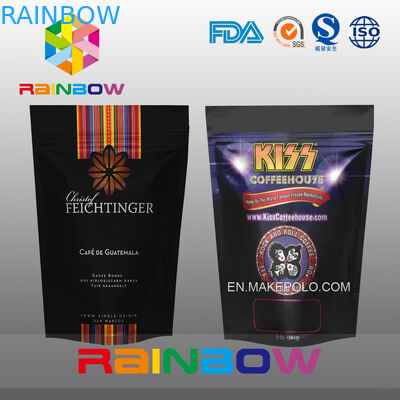 ฟอยล์สีดำยืนขึ้นบรรจุภัณฑ์ถุงชาด้วย Ziplock สำหรับเคลือบกาแฟ / อาหาร