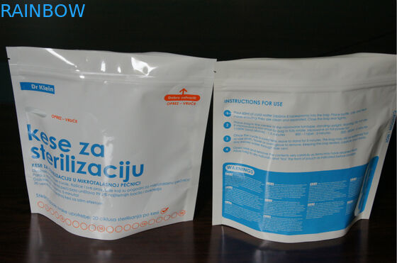 ถุงฆ่าเชื้อไมโครเวฟพลาสติกลามิเนตเกรดอาหารลุกขึ้นยืนด้วยซิป