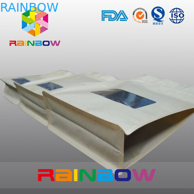 บล็อกล่างคราฟท์กระดาษถุงบรรจุภัณฑ์กาแฟถั่วด้วยซิปและ Winow ชัดเจน