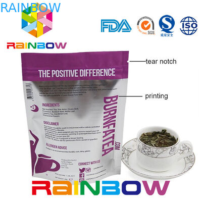 บรรจุภัณฑ์ถุงพลาสติกจำนวนมากสำหรับกล่องชาที่มีซิปและเป้าเสื้อกางเกงด้านล่าง