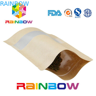 กระดาษคราฟท์สีน้ำตาลถุงกระดาษที่กำหนดเอง Doypack Ziplock ถุงบรรจุภัณฑ์อาหารแห้งพร้อมหน้าต่าง