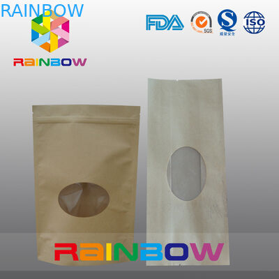 เป้าเสื้อกางเกงถุงกระดาษคราฟท์สำหรับบรรจุภัณฑ์ขนม / อาหารแห้งเกรดด้วยหน้าต่างที่ชัดเจน