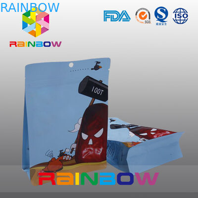 บรรจุภัณฑ์ถุงพลาสติกสแควร์ล่างสำหรับอาหาร / กระเป๋าเป้าเสื้อกางเกงซิปด้านล่างแบน