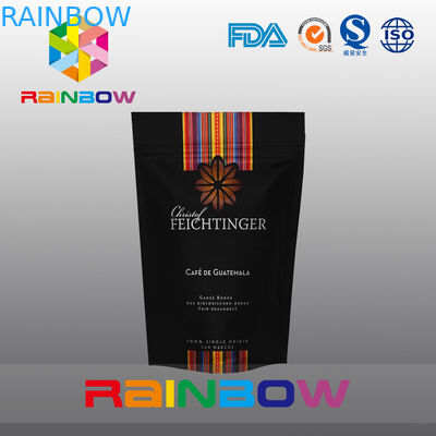 เมล็ดกาแฟพลาสติกอลูมิเนียมฟอยล์สีดำลุกขึ้นยืนหรือถุงดินพร้อมวาล์วและซิป