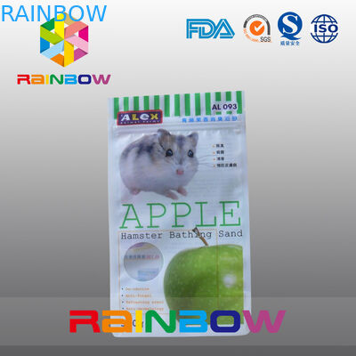 ซอง Ziplock ปิดผนึกสามด้านพร้อมหน้าต่างกลมสำหรับบรรจุหนูแฮมสเตอร์อาบน้ำทราย / อาหารสัตว์เลี้ยง