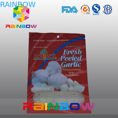 ถุงหน้าต่างพลาสติก Mylar สีแดงและสีขาวมีซิปด้านบนสำหรับอาหาร / Garllic Pleeled