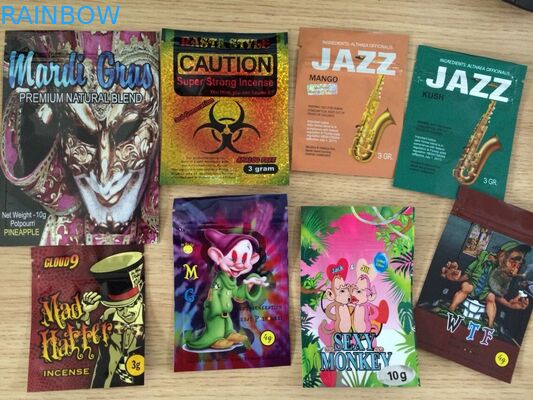 ถุงฟอยล์อลูมิเนียมธูปสมุนไพรปิดผนึกด้วยความร้อนสามด้านพร้อมซิป