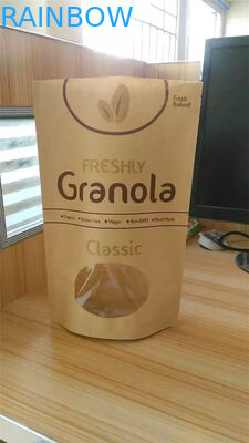 ที่กำหนดเองพิมพ์ Stand Up ถุงกระดาษคราฟท์บรรจุภัณฑ์ถุงขนมที่มีหน้าต่าง