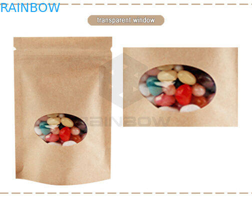 Ziplock Stand Up Pouch ถุงกระดาษคราฟท์สีน้ำตาลสำหรับบรรจุภัณฑ์ขนมถั่วผลไม้แห้ง