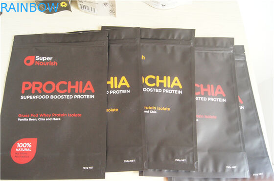 ถุงบรรจุภัณฑ์ถุง Stand Up ฟอยล์พิมพ์แบบกำหนดเองสำหรับผงโปรตีน