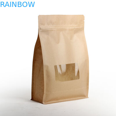 บรรจุภัณฑ์ถุงชาด้านล่างลามิเนตป้องกันความชื้นที่มีซิปและหน้าต่าง