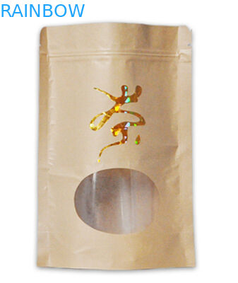 ที่กำหนดเองพิมพ์ด้านล่างแบนถุงกระดาษคราฟท์สำหรับชา / กาแฟบรรจุภัณฑ์ที่มีซิป ziplock mylar และหน้าต่าง