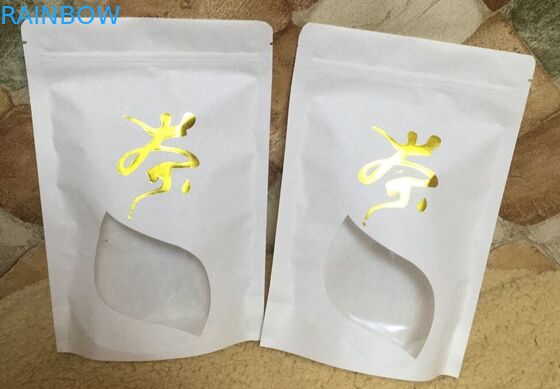 ที่กำหนดเองพิมพ์ด้านล่างแบนถุงกระดาษคราฟท์สำหรับชา / กาแฟบรรจุภัณฑ์ที่มีซิป ziplock mylar และหน้าต่าง