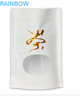 กระดาษคราฟท์สีขาวด้านล่างแบนยืนขึ้นถุงมีซิป ziplock mylar และหน้าต่าง