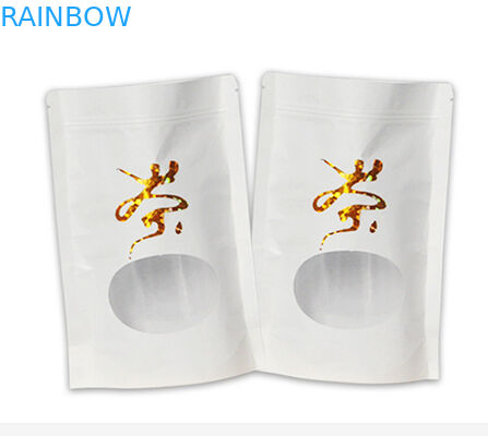 กระดาษคราฟท์สีขาวด้านล่างแบนยืนขึ้นถุงมีซิป ziplock mylar และหน้าต่าง