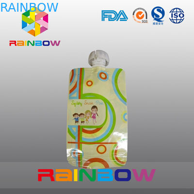 อาหารเกรดอาหารเด็กกระเป๋าพวยกระเป๋าบรรจุภัณฑ์ด้วยพวยด้านบนและซิปที่ทนทาน