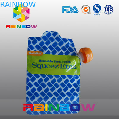 เป็นมิตรกับสิ่งแวดล้อมอาหารเหลวถุงพวย / บรรจุภัณฑ์ที่มีหลอดพวยและช้อน