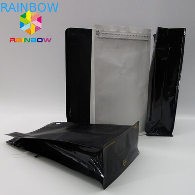 แมตต์ถุงกาแฟดำกับวาล์วขายส่งบล็อกถุงกาแฟด้านล่าง / ถุงก้นแบนสำหรับเมล็ดกาแฟ 12 ออนซ์ 250 กรัม