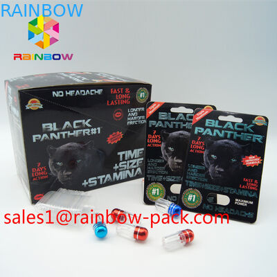 สีดำ Mamba แสดงกล่องยาเพิ่มประสิทธิภาพเซ็กส์การ์ดบรรจุภัณฑ์ยาเอฟเฟกต์ยา 3 มิติ