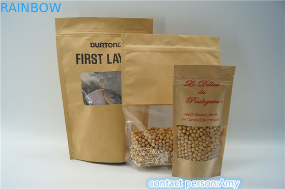 กระดาษคราฟท์ Ziplock แบบผนึกได้ยืนขึ้นถุง / ถุงบรรจุอาหาร