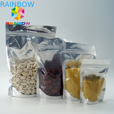 กระเป๋าอลูมิเนียมฟอยล์ PET / PE บรรจุภัณฑ์ฟอยล์โลหะใสยืนถุงซิป