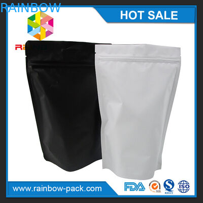 ถุงอลูมิเนียมฟอยล์เคลือบสีดำสีขาวด้านข้างถุง ziplock สำหรับบรรจุภัณฑ์อาหารเก็บความสดใหม่