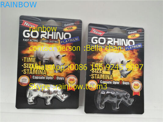 Rhino King USA การบรรจุยาเพศ / Go Rhino Pill Case / Rhino 7 การ์ดพลาสติก 3D