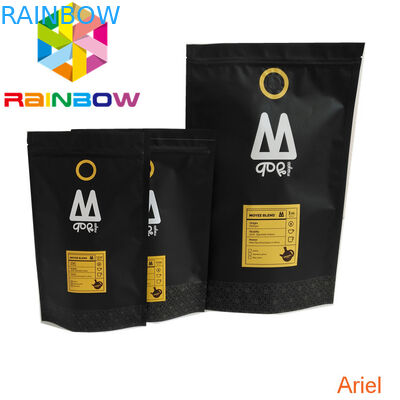 ซิปพลาสติกเคลือบสีดำถุงบรรจุภัณฑ์ขนมยืนขึ้นถุงซิปล็อคกาแฟ resealable