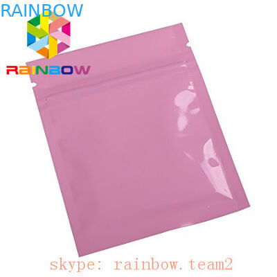 ฟอยล์โลหะสีชมพู Mylar ซิปล็อคสามด้านปิดผนึกถุงบรรจุภัณฑ์อาหาร Chia เมล็ดแบน