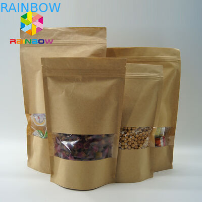 Costomized ขนาดถุงกระดาษคราฟท์หน้าต่างรูปไข่สำหรับอาหาร / เนื้อสัตว์แห้ง / ผลิตภัณฑ์ทะเล