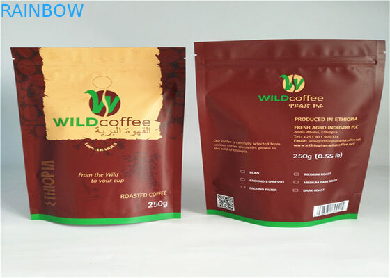 ถุงบรรจุ Mylar พลาสติกสีดำซิปล็อคยืนขึ้นสำหรับกาแฟและชา