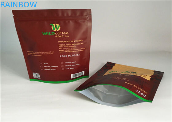 ถุงบรรจุ Mylar พลาสติกสีดำซิปล็อคยืนขึ้นสำหรับกาแฟและชา