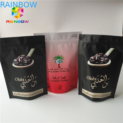 ที่กำหนดเองกรัมลุกขึ้นยืนคั่วกาแฟแพ็ค Mylar กระเป๋าเคลือบสำเร็จรูปด้วยอลูมิเนียมฟอยล์อาหารเกรดกาแฟถั่วผงกระเป๋า
