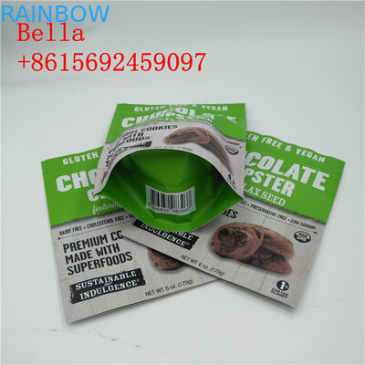 การปรับแต่งสีอลูมิเนียมฟอยล์ถุงซิปที่จับด้านบนสำหรับบรรจุภัณฑ์คุกกี้